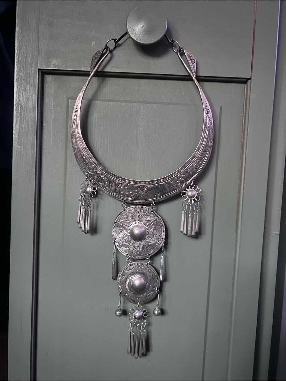 Vintage Etched silver ceremonial necklace from Thailand